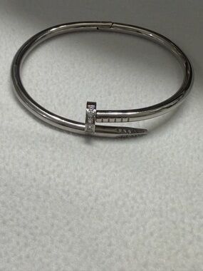 Polished Silver-Tone Nail Wrap Bracelet with Clear Crystals